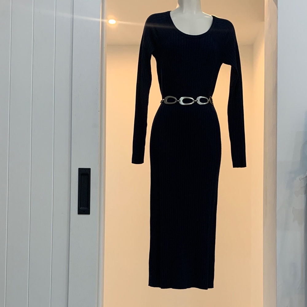 Elegant Nave Blue Long Sleeve Dress